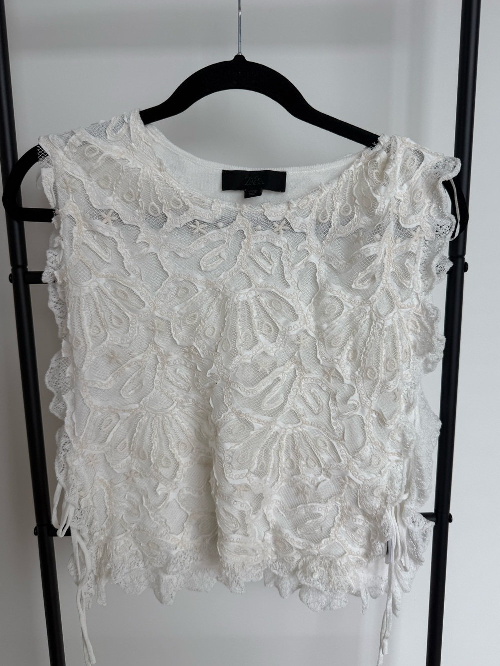Women's Cream Lace Overlay Shell Top